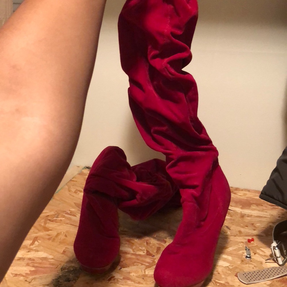 Red thigh high heels